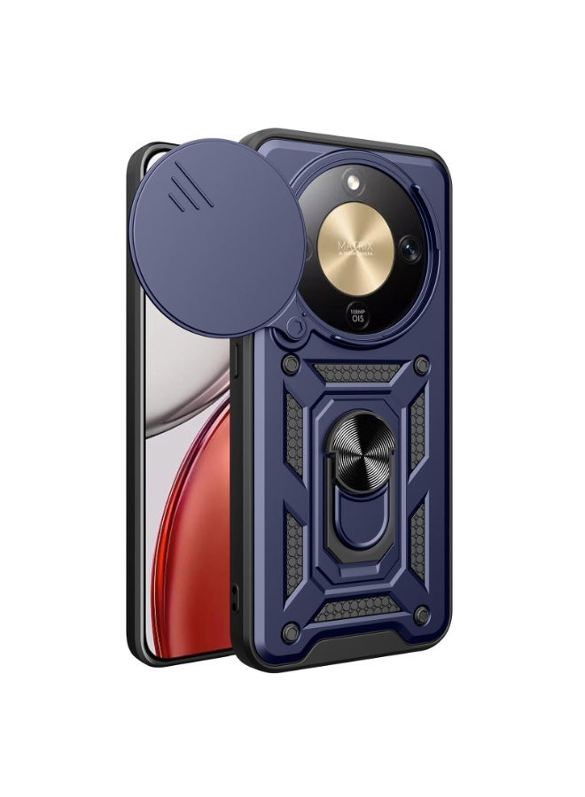 جراب حمايه مقاوم للصدمات وحمايه للكاميرا مزود بدبله معدنيه متوافق مع   Honor X9d (أزرق)