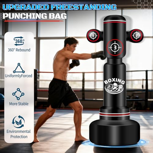 JUOIFIP Upgraded Heavy Freestanding Punching Bag for Adults Teens 70 Heavy Boxing Bag with Boxing Gloves Men Women Standing Kickboxing Bag Kickboxing Bags for Beginners Training MMA Fitness Home Gym - Image 3
