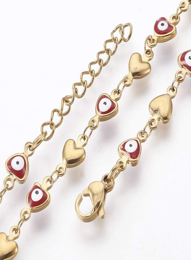 LZD Stainless Steel Bracelet Enamel Lobster Heart Evil Eye Red Green Yellow 7" P245 (Red) - Image 2