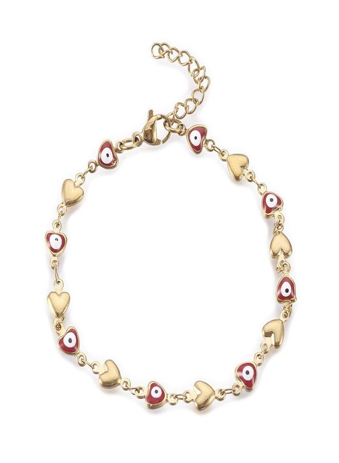 LZD Stainless Steel Bracelet Enamel Lobster Heart Evil Eye Red Green Yellow 7" P245 (Red) - Image 1