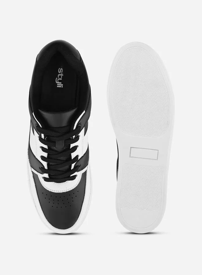 Styli Active Skateboard Color Block Lace Up Sneakers