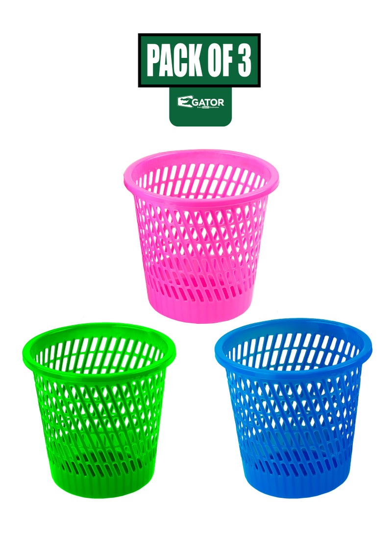 Gator Pack Of 3 | Laundry, Trash & Storage Basket | Multicolored Vibrant Plastic Matte Finish | Suitable For Powder Rooms, Households, Bathrooms, & More