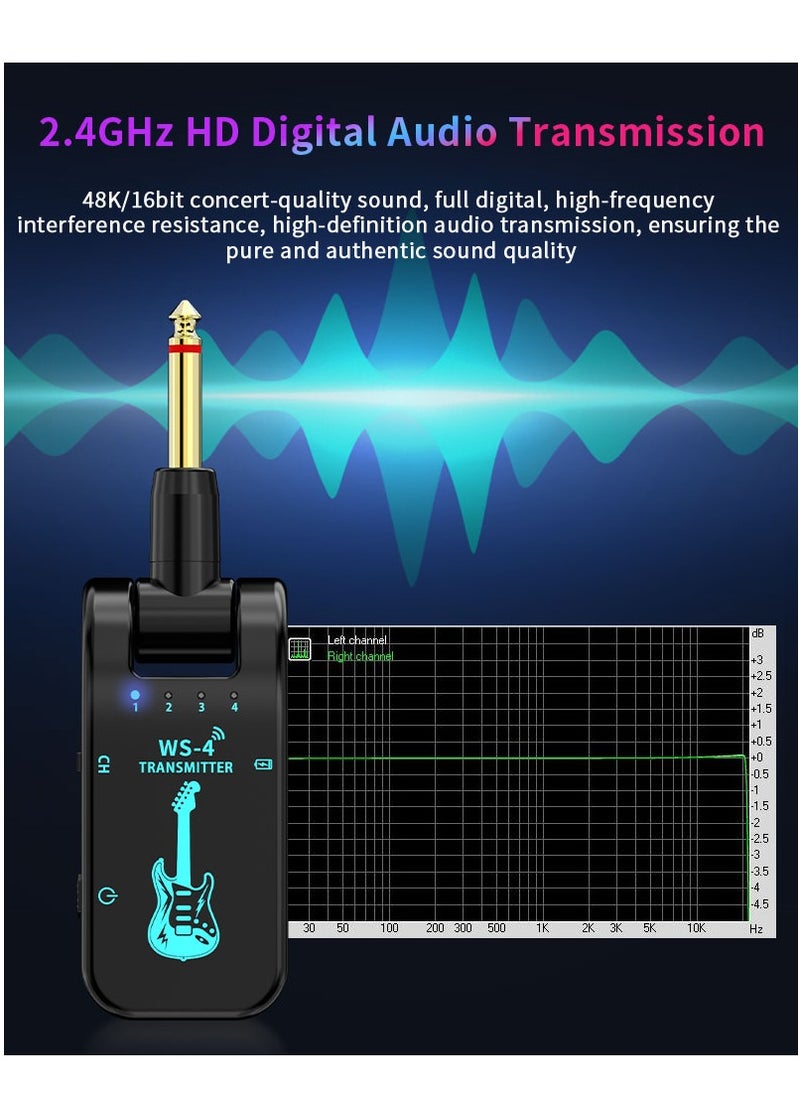 Generic - 2.4G Wireless Guitar System with Rechargeable Transmitter and Receiver For Electric Guitar Bass Violin Black - Image 1