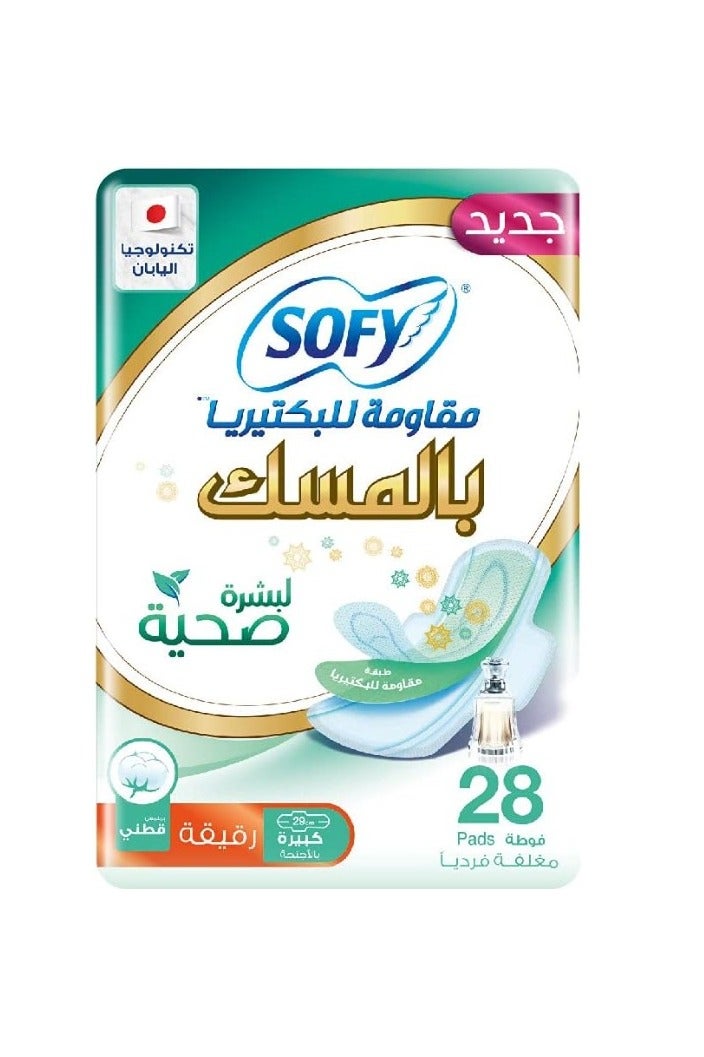 Sofy Anti-Bacterial With Musk, Slim, Large 29 Cm, Sanitary Pads With Wings, Pack Of 28 Pads - Image 1