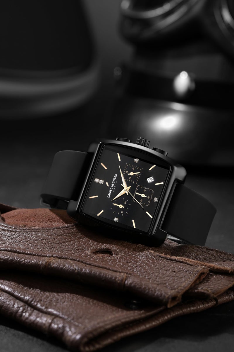 Daniel Hechter Paris Alma Collection Watch for Men Premium Chronograph Watch Black Square Dial Silicone Strap, Multi-Function, Date Display Luxury - Image 4