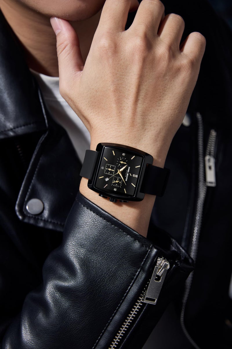 Daniel Hechter Paris Alma Collection Watch for Men Premium Chronograph Watch Black Square Dial Silicone Strap, Multi-Function, Date Display Luxury - Image 2