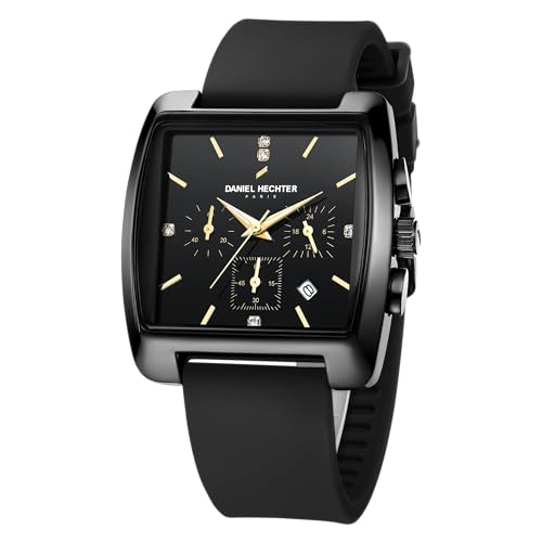 Daniel Hechter Paris Alma Collection Watch for Men Premium Chronograph Watch Black Square Dial Silicone Strap, Multi-Function, Date Display Luxury - Image 1