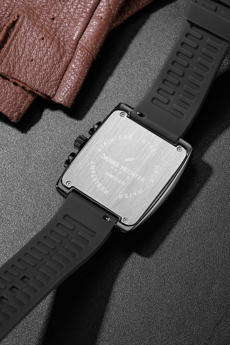 Daniel Hechter Paris Alma Collection Watch for Men Premium Chronograph Watch Black Square Dial Silicone Strap, Multi-Function, Date Display Luxury - Image 5