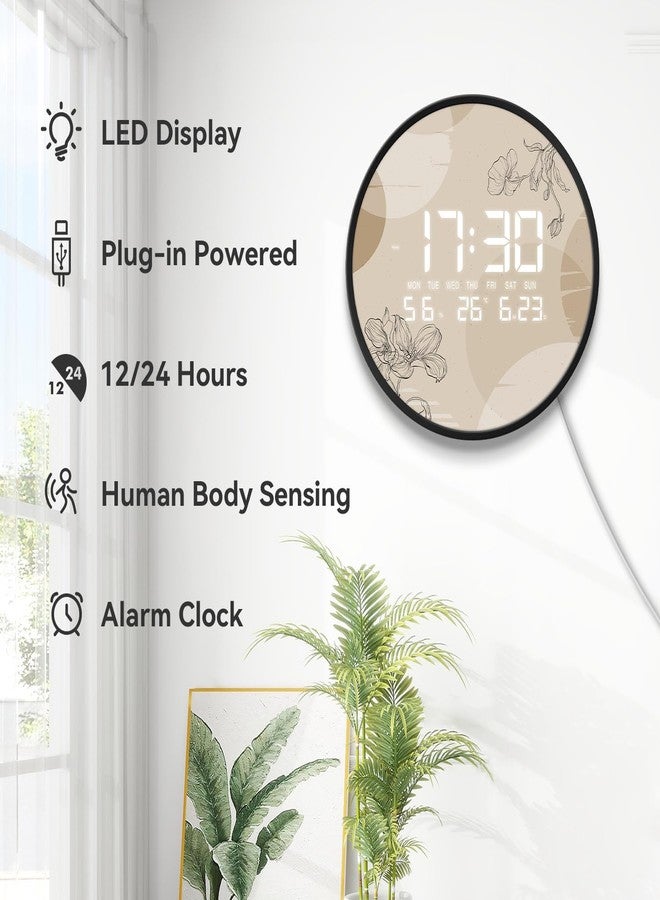 SCOAGE Digital Modern Wall Clock Temperature Humidity Large Display Motion Sense 12/24H with Bohemian Style LED Clocks for Living Room Bedroom Office Kitchen 12-Inch Plug-in Powered - Image 3