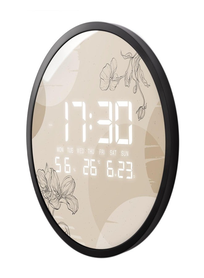 SCOAGE Digital Modern Wall Clock Temperature Humidity Large Display Motion Sense 12/24H with Bohemian Style LED Clocks for Living Room Bedroom Office Kitchen 12-Inch Plug-in Powered - Image 1