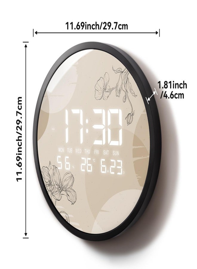 SCOAGE Digital Modern Wall Clock Temperature Humidity Large Display Motion Sense 12/24H with Bohemian Style LED Clocks for Living Room Bedroom Office Kitchen 12-Inch Plug-in Powered - Image 2