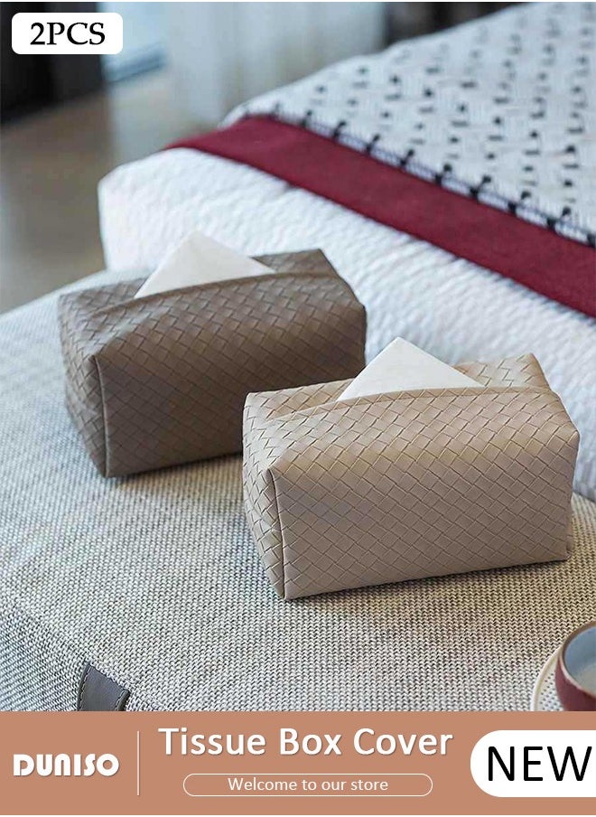 DUNISO 2 PCS Tissue Box Cover, Modern Leather Rectangular Tissue Box, Decorative Paper Box, Napkin Holder, Tissue Box Dispenser Box for Facial Tissue, Napkins, Dryer Sheets, Facial Tissue Holder for Bathroom, Countertop, Kitchen, Bedroom Dresser and Office Room  - Image 1