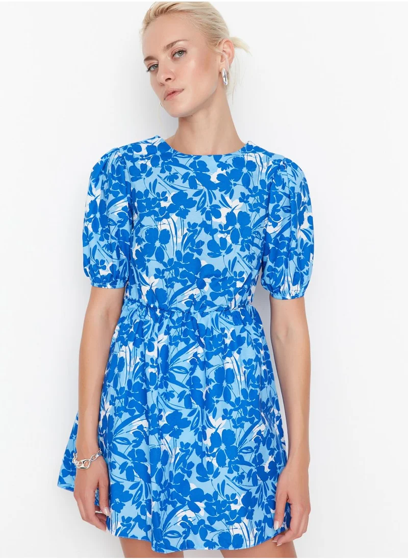 trendyol Puff Sleeve Floral Printed Dress