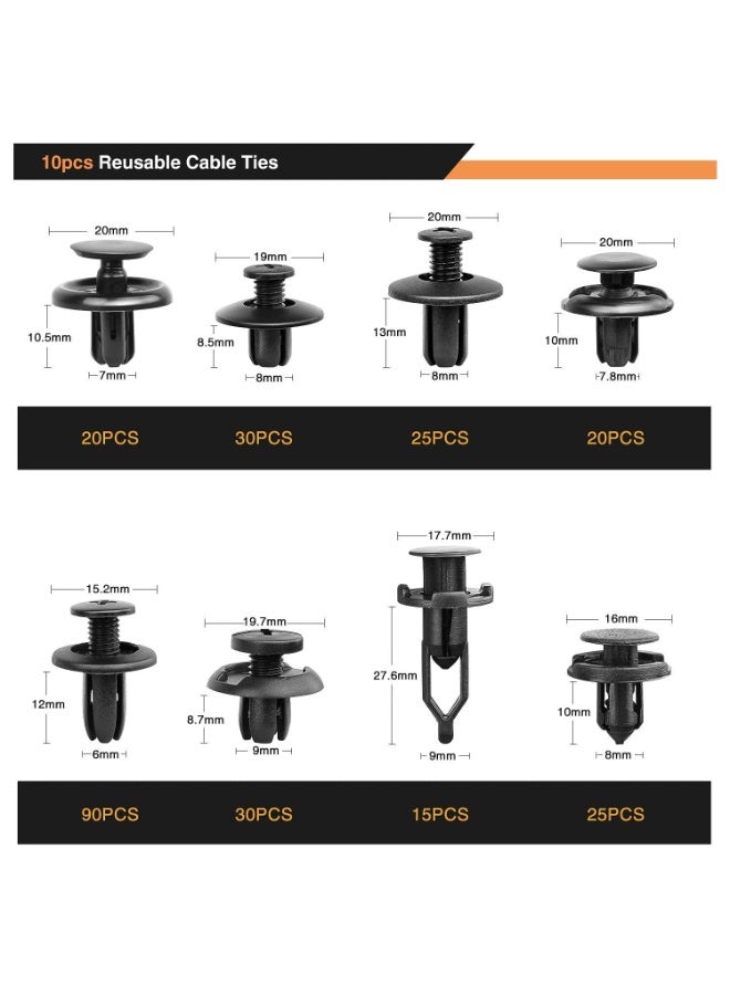 Halamodo 620Pcs Car Push Retainer Clips & Auto Fasteners Assortment -16 Most Popular Sizes Nylon Bumper Fender Rivets with 10 Cable Ties and Fasteners Remover for Toyota GM Ford Honda Acura Chrysler - Image 3