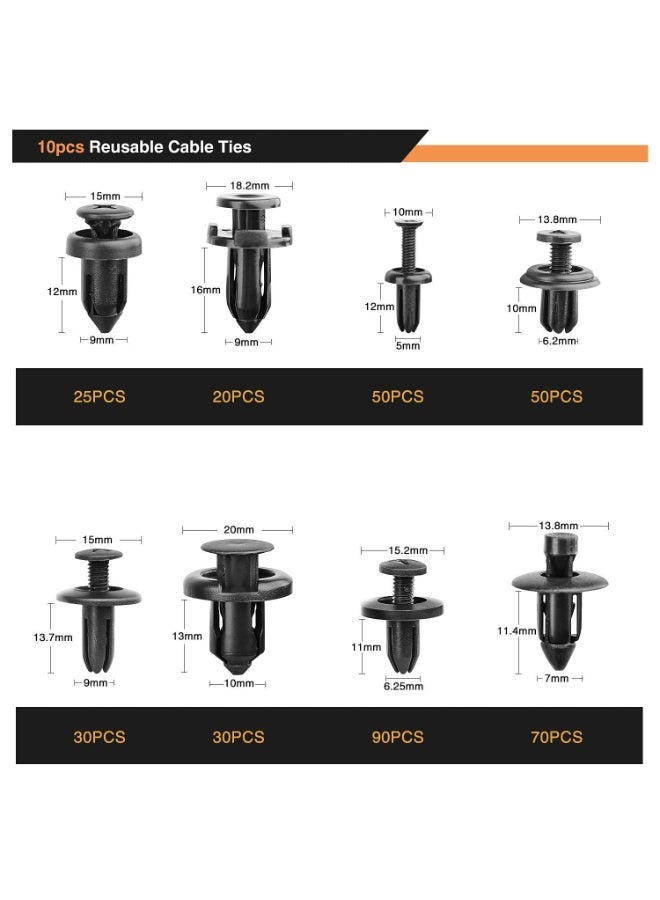 Halamodo 620Pcs Car Push Retainer Clips & Auto Fasteners Assortment -16 Most Popular Sizes Nylon Bumper Fender Rivets with 10 Cable Ties and Fasteners Remover for Toyota GM Ford Honda Acura Chrysler - Image 2