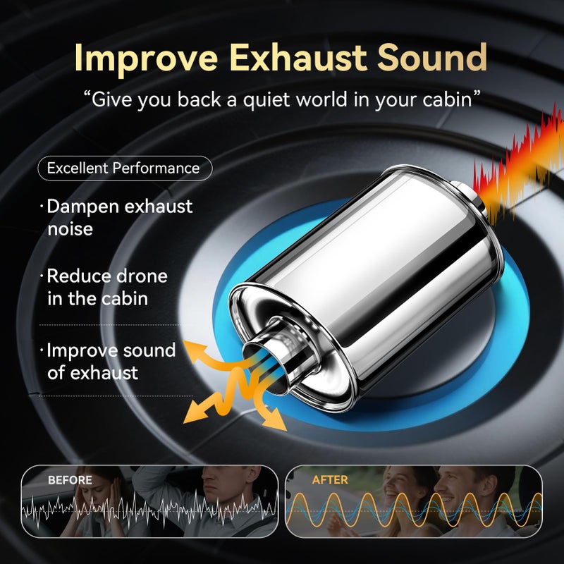 HILMITILE Resonator, 2.5'' Inlet & Outlet Ultra Quiet Resonator, 304 Stainless Steel Performance Exhaust Muffler - Image 3