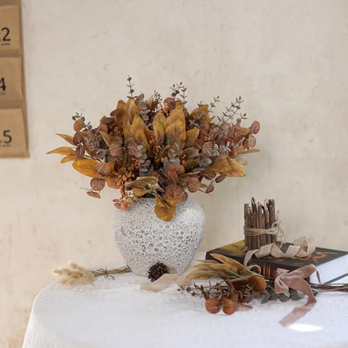 YXZZWL 110 Pcs 5 Kinds Mixed Artificial Eucalyptus Stems and Faux Berry,Autumn Fake Eucalyptus Leaves Stems Bulk Branches for DIY Bouquets Floral Arrangement Wedding Home Fall Decorations (Orange) - Image 5