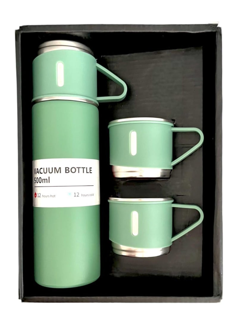 Generic Modern Travel Thermal Flask Set - Flask set Stainless Steel Vacuum Insulated Bottle with Extra 2 Cup for Hot and Cold Drink (Green) - Image 1