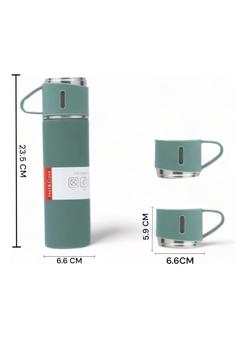 Generic Modern Travel Thermal Flask Set - Flask set Stainless Steel Vacuum Insulated Bottle with Extra 2 Cup for Hot and Cold Drink (Green) - Image 4