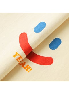 2023 Summer Retro Print Round Neck Tee Short-sleeved apricot smiley face