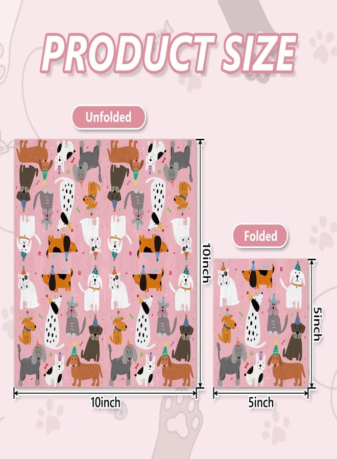 JarThenaAMCS 100 Sheets Dog Party Napkins Pink Cocktail Paper Napkins Cute Puppy Disposable Beverage Napkins for Pet Animal Party Drink Table Decor Supplies - Image 2
