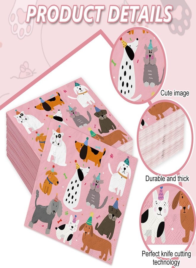 JarThenaAMCS 100 Sheets Dog Party Napkins Pink Cocktail Paper Napkins Cute Puppy Disposable Beverage Napkins for Pet Animal Party Drink Table Decor Supplies - Image 3