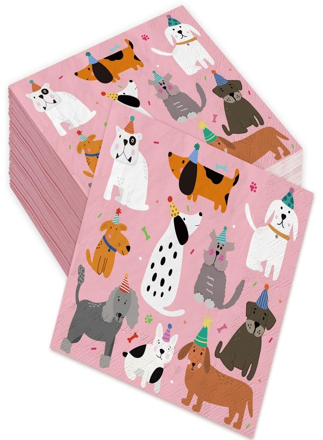 JarThenaAMCS 100 Sheets Dog Party Napkins Pink Cocktail Paper Napkins Cute Puppy Disposable Beverage Napkins for Pet Animal Party Drink Table Decor Supplies - Image 1