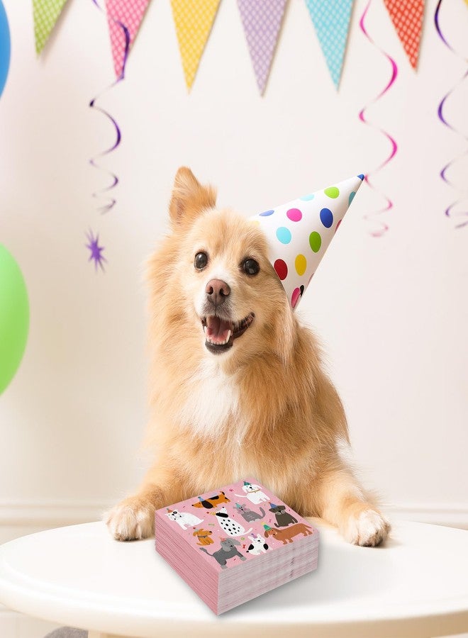 JarThenaAMCS 100 Sheets Dog Party Napkins Pink Cocktail Paper Napkins Cute Puppy Disposable Beverage Napkins for Pet Animal Party Drink Table Decor Supplies - Image 4