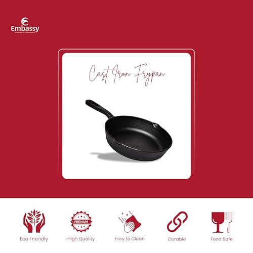 EMBASSY Pre-Seasoned Cast Iron Frypan/Frying Pan | Cast Iron Skillet | Diameter - 8 Inches | Induction Friendly | Durable - Image 2