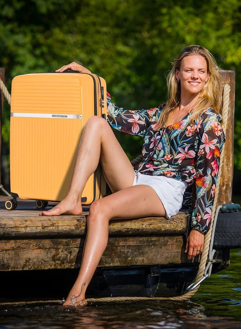 Cabinpro Set of 3 light weight pp fashion trolley luggage set of 3 expandable hard case suitcase with safe zipper and 4 quite 360° double spinner wheels cp002 yellow  | Best Price UAE