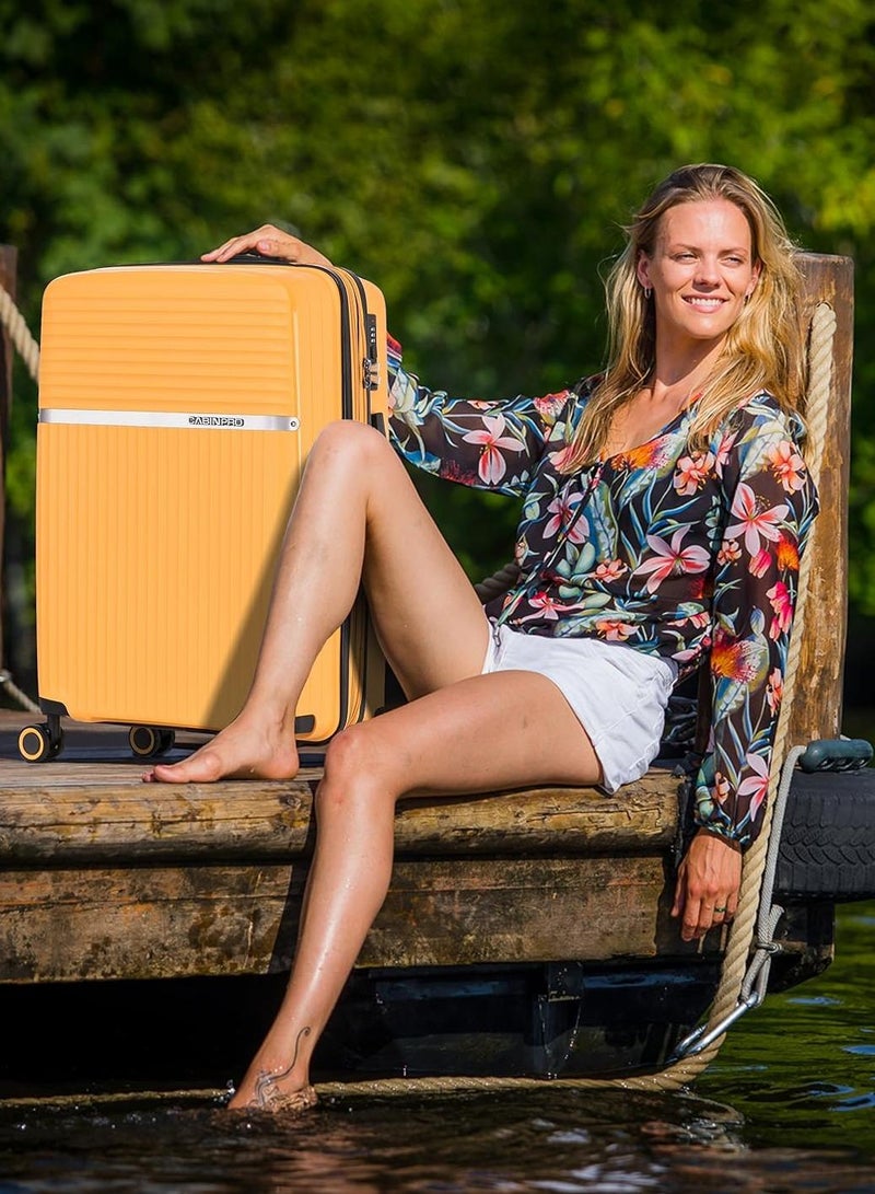 CABINPRO light weight pp fashion trolley luggage set of 3 expandable hard case suitcase with safe zipper and 4 quite 360° double spinner wheels cp002 yellow - Image 3