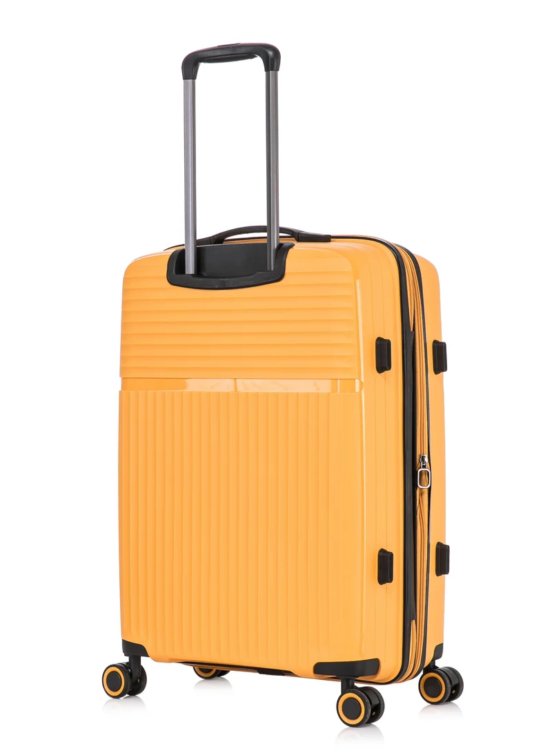 Cabinpro Set of 3 light weight pp fashion trolley luggage set of 3 expandable hard case suitcase with safe zipper and 4 quite 360° double spinner wheels cp002 yellow  | Best Price UAE