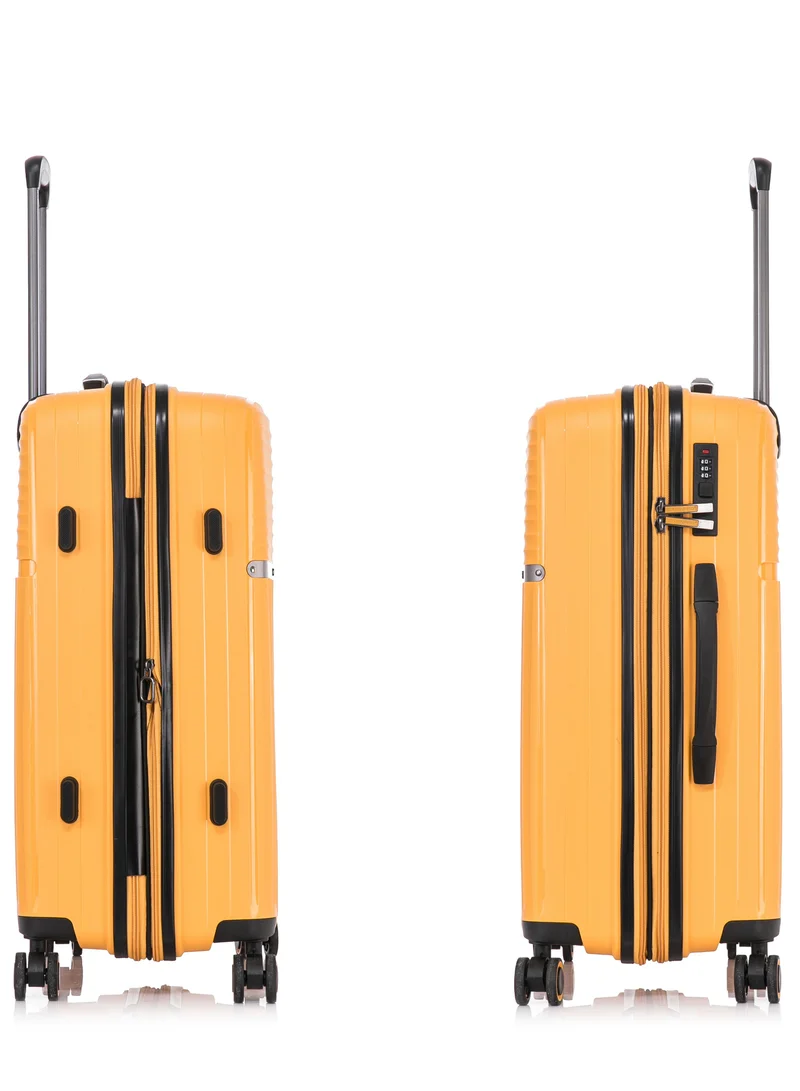Cabinpro Set of 3 light weight pp fashion trolley luggage set of 3 expandable hard case suitcase with safe zipper and 4 quite 360° double spinner wheels cp002 yellow  | Best Price UAE