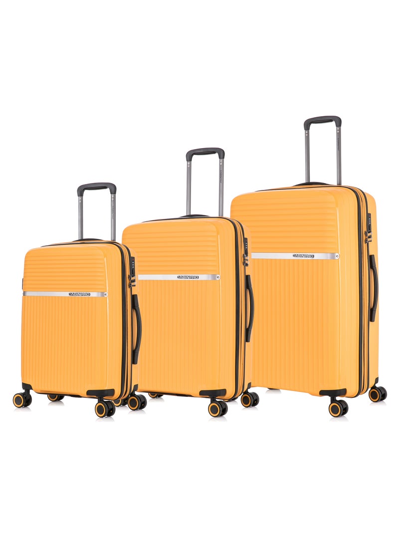 CABINPRO light weight pp fashion trolley luggage set of 3 expandable hard case suitcase with safe zipper and 4 quite 360° double spinner wheels cp002 yellow - Image 1