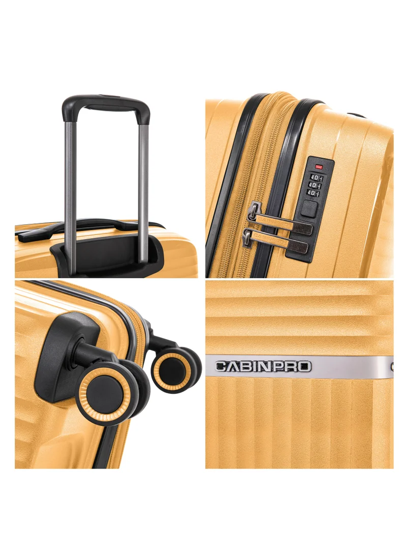 Cabinpro Set of 3 light weight pp fashion trolley luggage set of 3 expandable hard case suitcase with safe zipper and 4 quite 360° double spinner wheels cp002 yellow  | Best Price UAE
