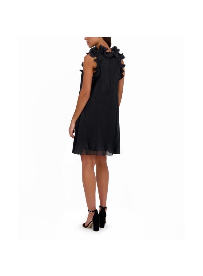 Siena Women's Sleeveless High Neck Ruffle Trim Chiffon Shift Mini Dress, Black, 0 - Image 2