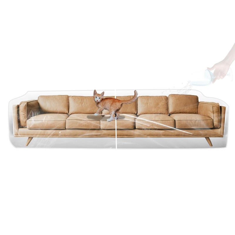 LAMINET Thick Crystal Clear Heavy-Duty Water Resistant Sofa/Couch Cover - Perfect for Protection Against CAT/Dog Clawing, Kids and Grandkids - Large Sofa - 42" BH x 18" FH x 108â€W x 40â€D - Image 1