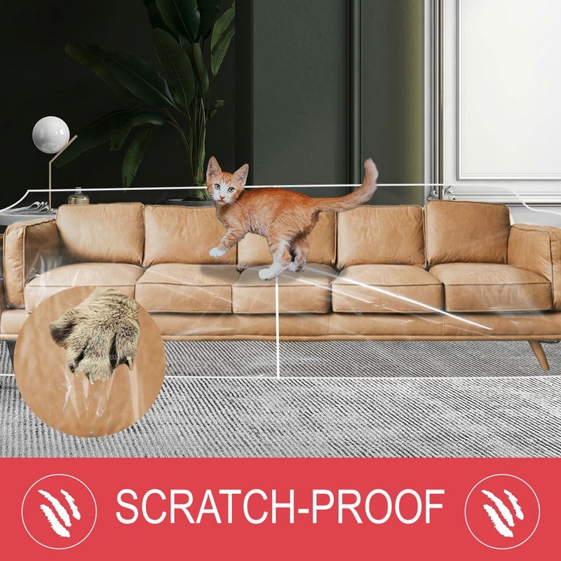 LAMINET Thick Crystal Clear Heavy-Duty Water Resistant Sofa/Couch Cover - Perfect for Protection Against CAT/Dog Clawing, Kids and Grandkids - Large Sofa - 42" BH x 18" FH x 108â€W x 40â€D - Image 4