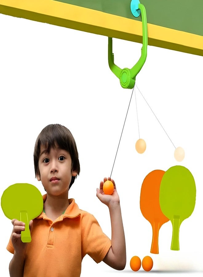 HITWA مجموعة تدريب تنس الطاولة المعلقة من هيتوا™ | مجموعة تدريب ذاتي محمولة لتنس الطاولة مع مضربين وكرتين | لعبة نشاط بدني داخلية وخارجية للأطفال والكبار - Image 1