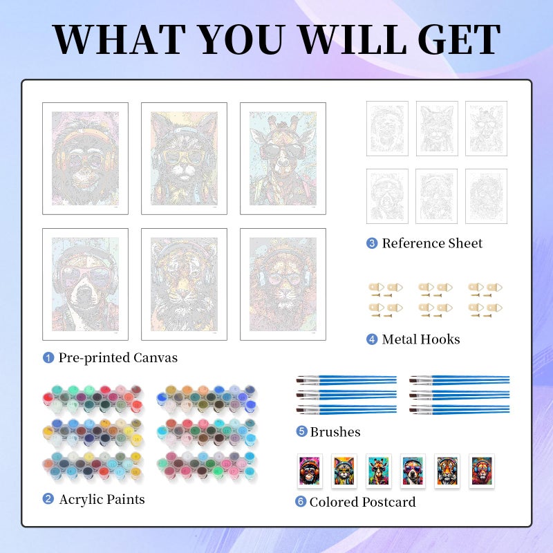Okarina 6 Pack Paint by Numbers Kit for Adults Beginner, Animals Adult Paint by Number Kits on Canvas, Animal DIY Acrylic Oil Painting by Numbers Kits, Perfect for Home Decor 10x14 Inch - Image 5