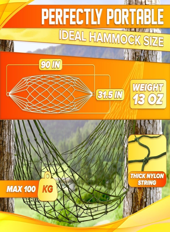 VIKROM Mesh Hammock - Easy to Set Up Rope Hammocks for Outside, Dark Green Color, 90x31.5 Nylon Net Hammock, Max 100 KG (220 Pounds) Tree Hammocks for Outside, Camping & Relaxation, Great Valentines Day Gift - Image 2
