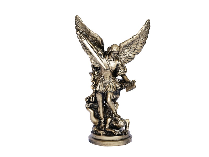Dlfghos 12.2in St Michael Archangel Statue San Miguel Arcangel Statue Saint Michael Defeating Satan Michael Angel Statue Collection Figurines Bronze st.Archangel Sculpture - Image 1