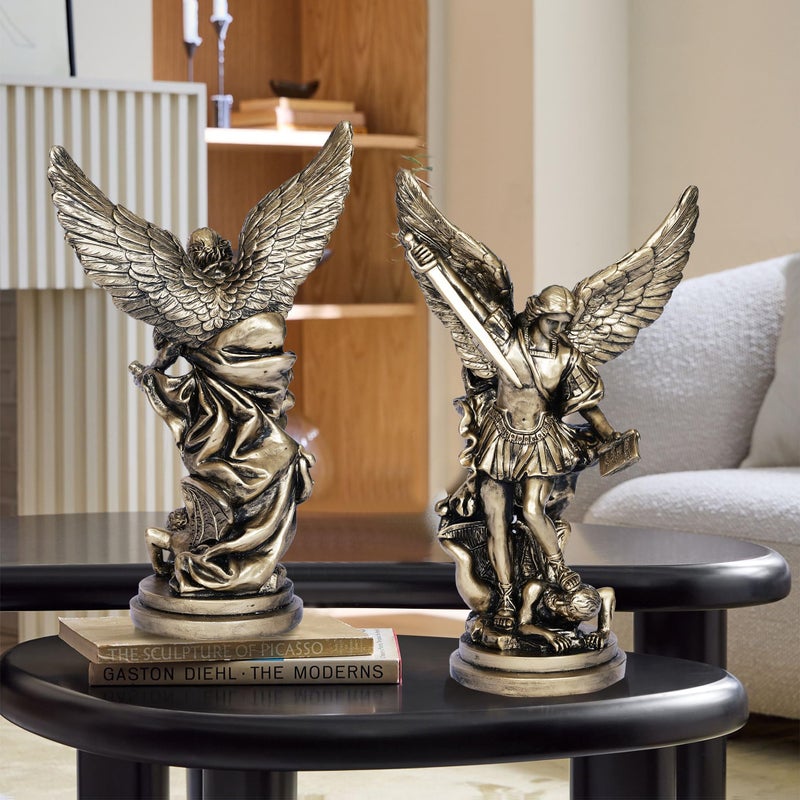 Dlfghos 12.2in St Michael Archangel Statue San Miguel Arcangel Statue Saint Michael Defeating Satan Michael Angel Statue Collection Figurines Bronze st.Archangel Sculpture - Image 2