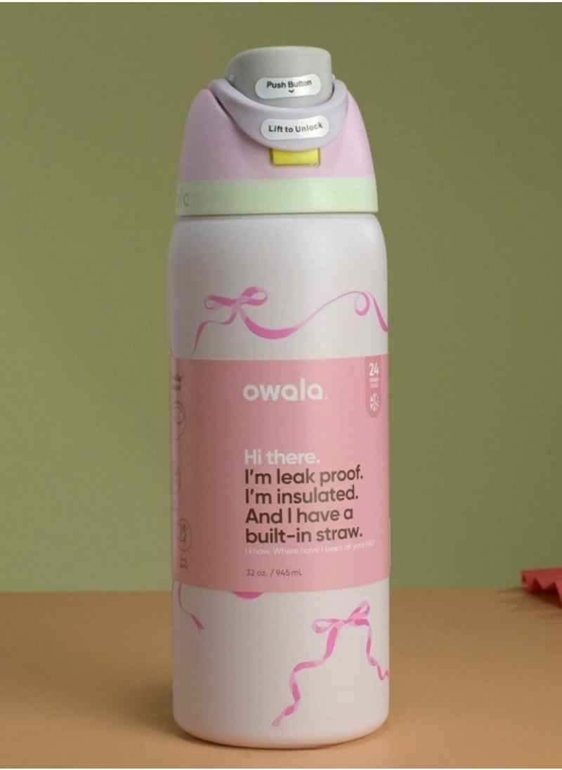Owala Insulated Stainless Steel Water Bottle with Straw for Sports, Travel, and School – BPA-Free Sports Water Bottle, 32 oz – Pink 
