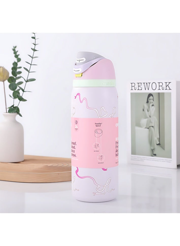 Owala FreeSip Double Insulated Stainless Steel Water Bottle | With Straw | BPA-Free | Sports Water Bottle | 32 oz | 1-Pack (Pink Ribbon) - Image 3