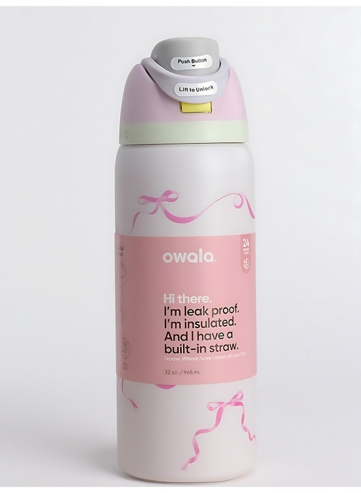 Owala FreeSip Double Insulated Stainless Steel Water Bottle | With Straw | BPA-Free | Sports Water Bottle | 32 oz | 1-Pack (Pink Ribbon) - Image 2