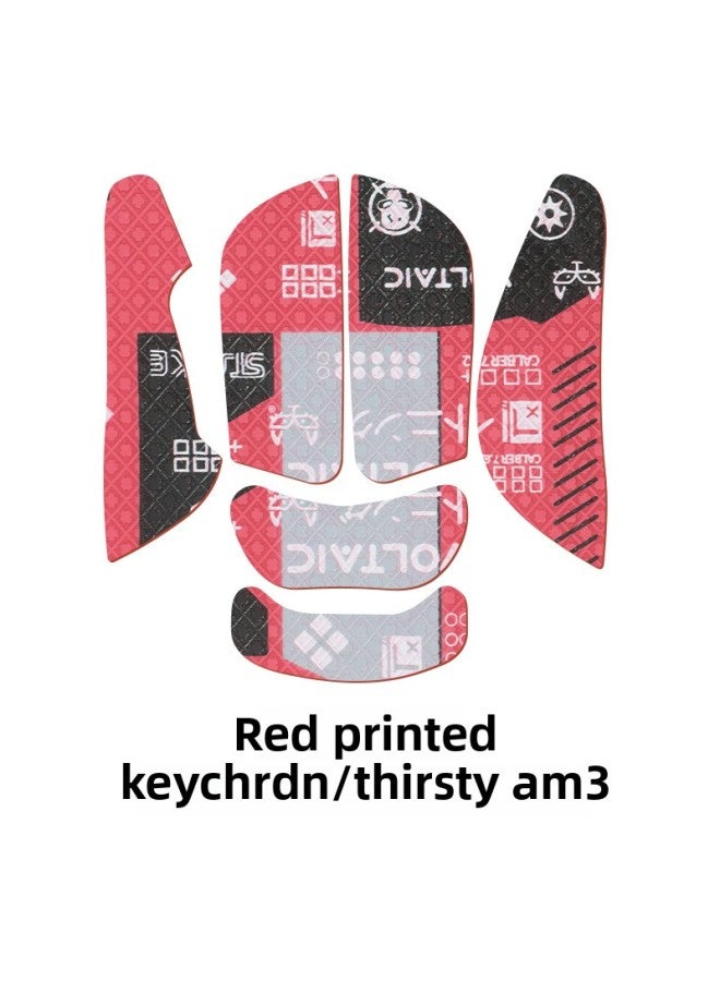 Suitable For Keychron M3 Mouse Anti-slip Sticker Sweat-absorbent Sticker Thirsty M3 Key Protection Side Skirt Sticker Back Sticker-Color:[all Inclusive] A Red Printed Mouse Sticker  - Image 1