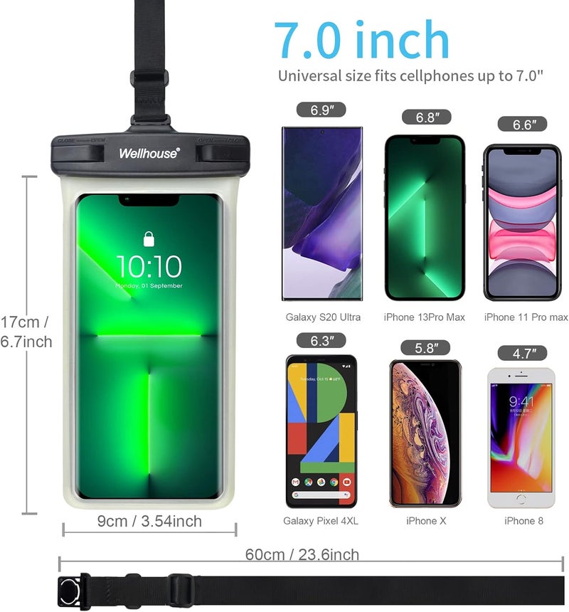 Wellhouse Waterproof Phone Pouch, Waterproof Phone Case for iPhone 15 14 13 12 Pro Max XS Samsung, IPX8 3D Cellphone Dry Bag Beach Essentials Luminous Black-1 Pack 7.0" - Image 4