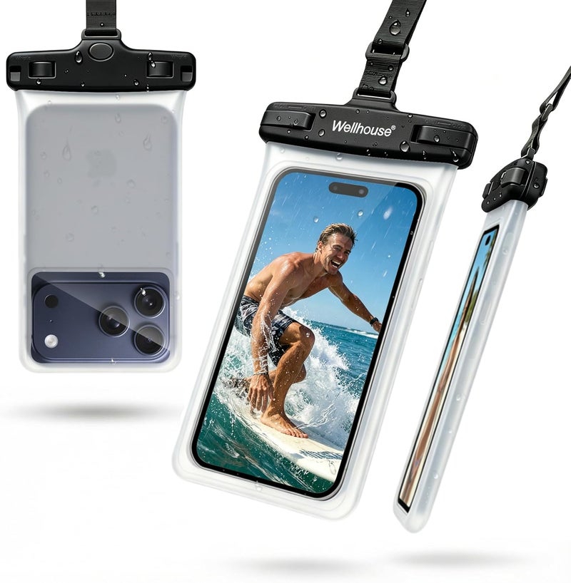 Wellhouse Waterproof Phone Pouch, Waterproof Phone Case for iPhone 15 14 13 12 Pro Max XS Samsung, IPX8 3D Cellphone Dry Bag Beach Essentials Luminous Black-1 Pack 7.0" - Image 1