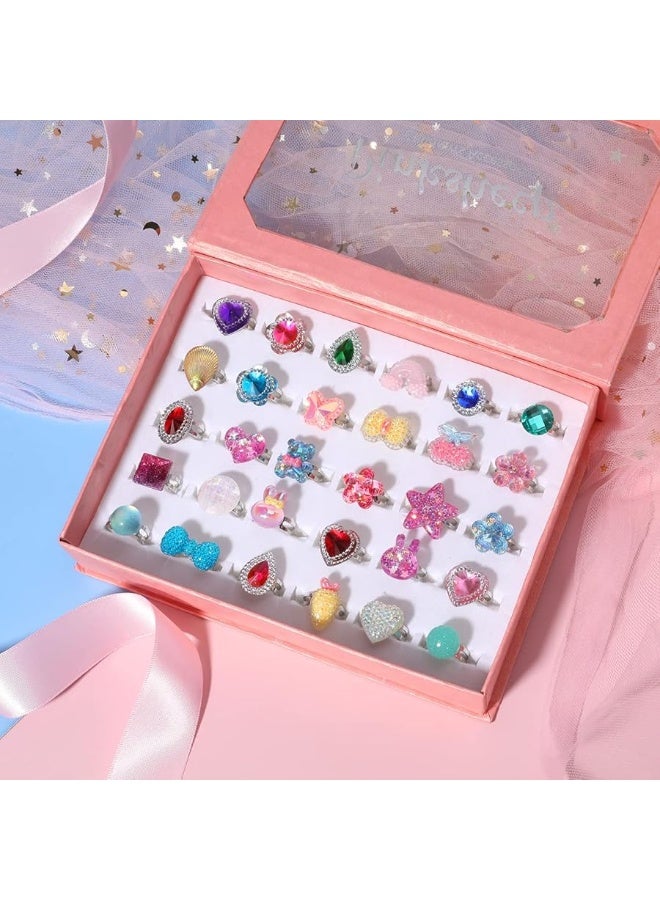PinkSheep Little Girl Jewel Rings in Box, Adjustable, No duplication, Girl Pretend Play and Dress Up Rings (30 Jewel Ring) - Image 3